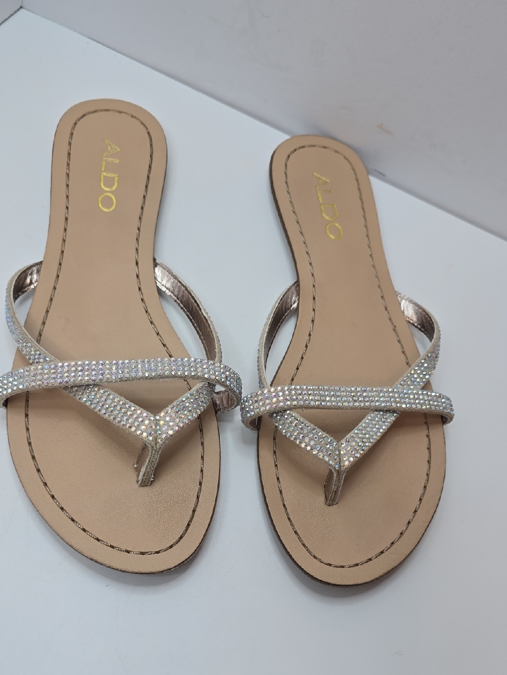 ALDO Women's Champagne Rhinestone Slide Sandals Sz 7